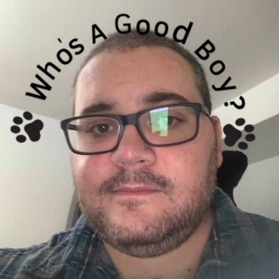 Selfie of me with the text "Who's A Good Boy?"